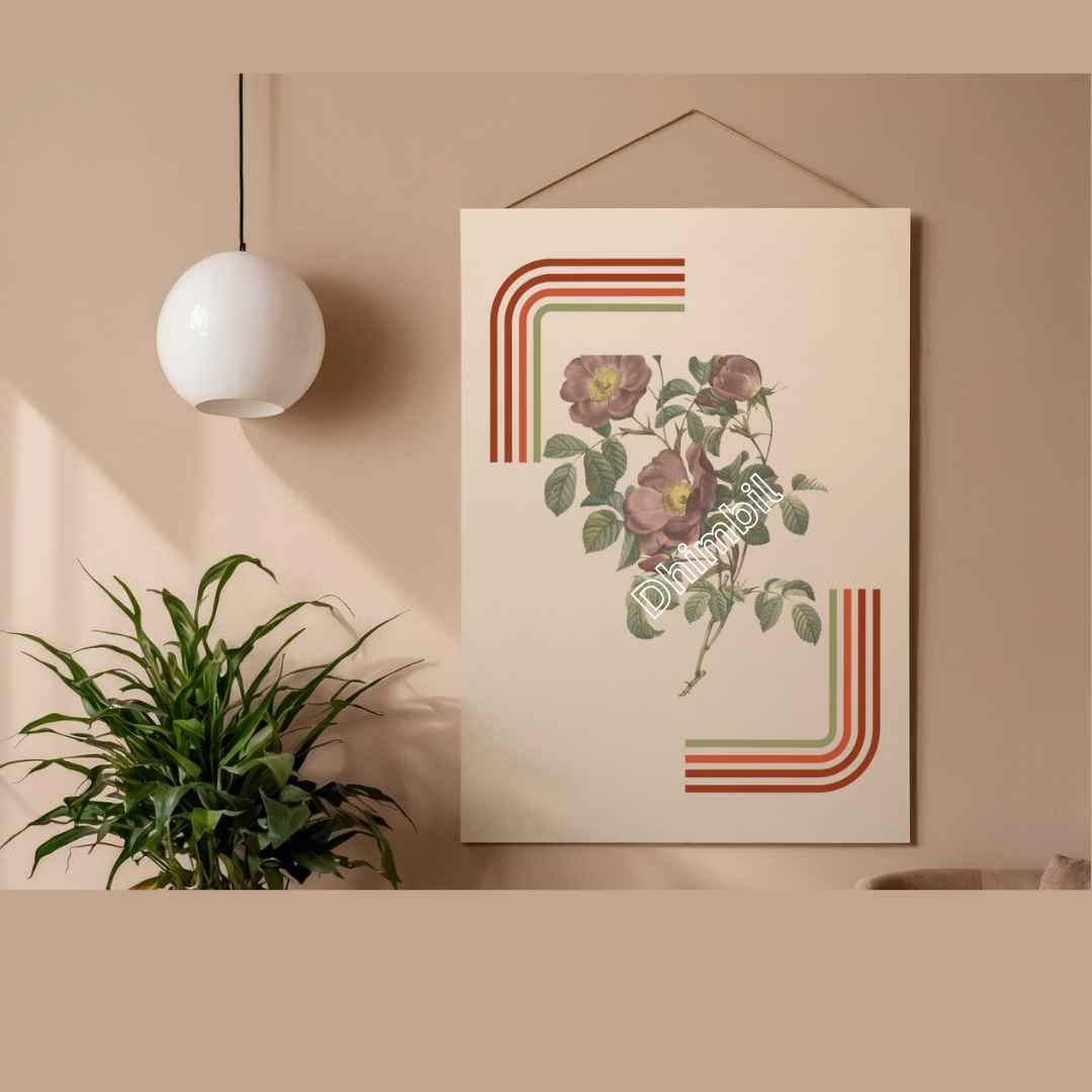 digital download-Retro Botanical Floral Art Print (16x20", 4:5 Ratio)