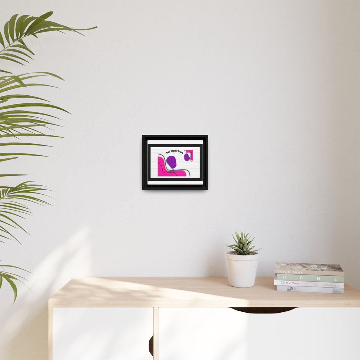 Matte Framed Canvas - "Small Steps Big Results" Abstract Pink & Purple Wall Art