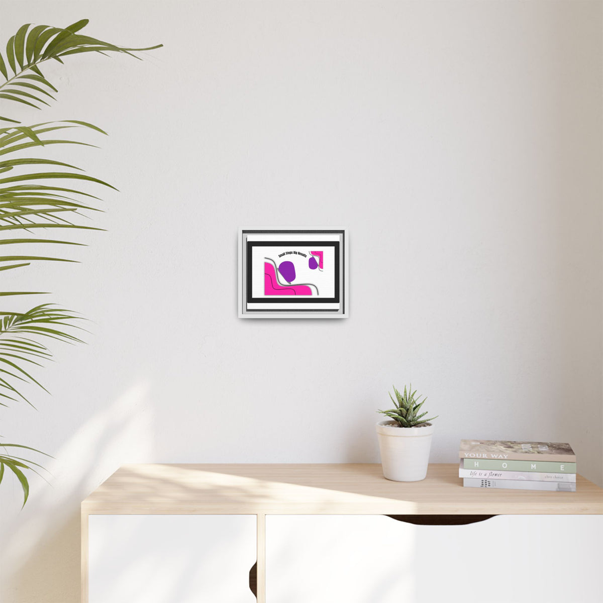 Matte Framed Canvas - "Small Steps Big Results" Abstract Pink & Purple Wall Art