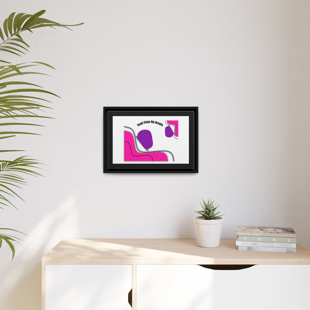 Matte Framed Canvas - "Small Steps Big Results" Abstract Pink & Purple Wall Art