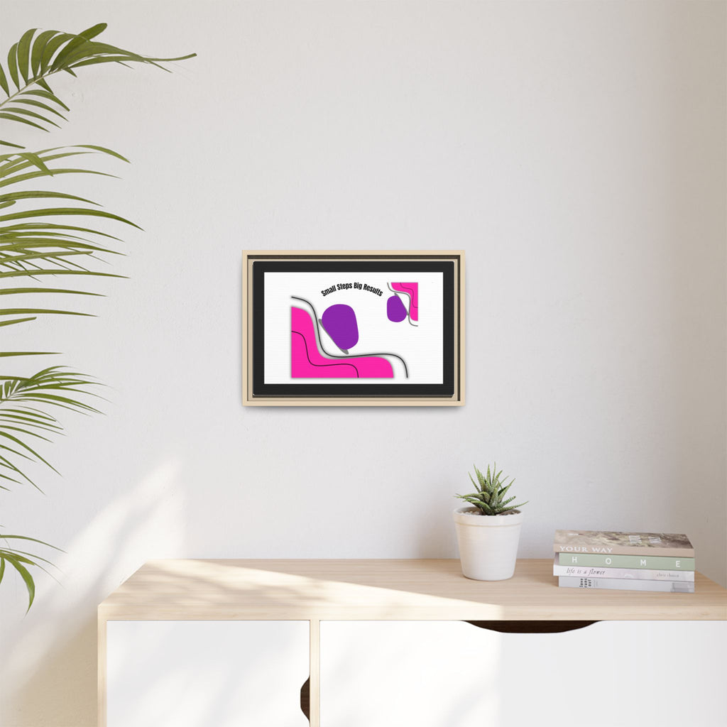 Matte Framed Canvas - "Small Steps Big Results" Abstract Pink & Purple Wall Art