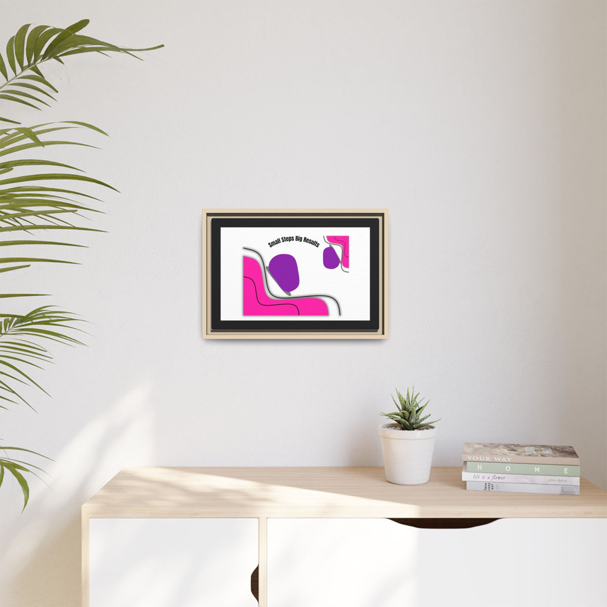 Matte Framed Canvas - "Small Steps Big Results" Abstract Pink & Purple Wall Art