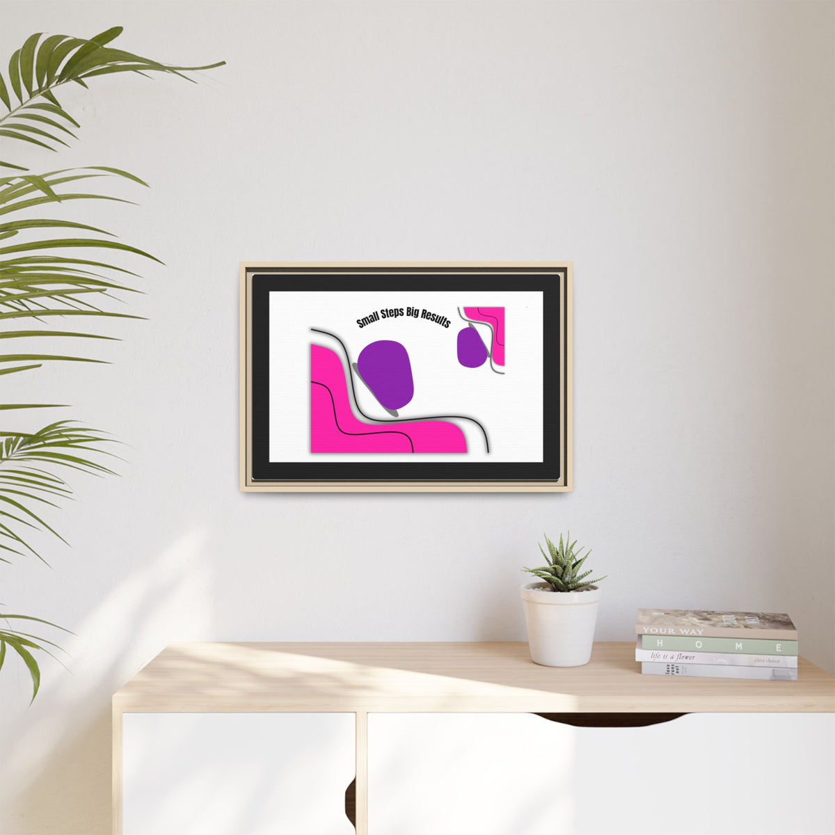 Matte Framed Canvas - "Small Steps Big Results" Abstract Pink & Purple Wall Art