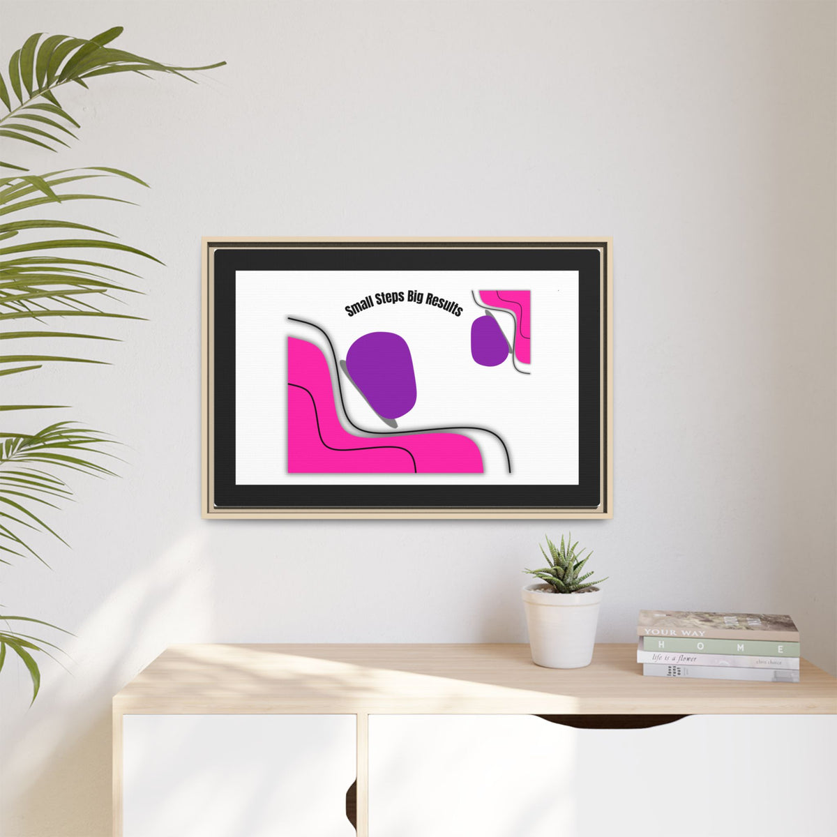 Matte Framed Canvas - "Small Steps Big Results" Abstract Pink & Purple Wall Art