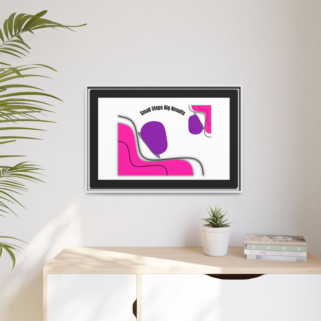 Matte Framed Canvas - "Small Steps Big Results" Abstract Pink & Purple Wall Art