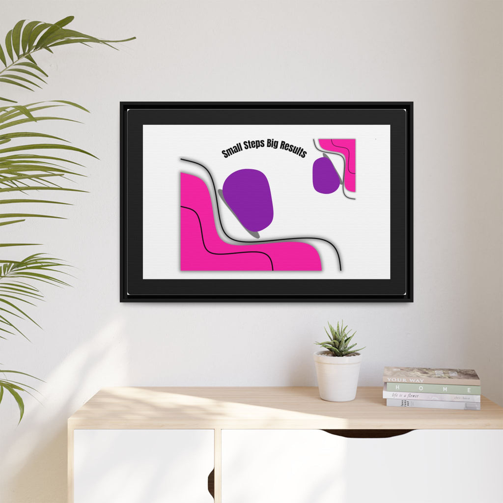 Matte Framed Canvas - "Small Steps Big Results" Abstract Pink & Purple Wall Art