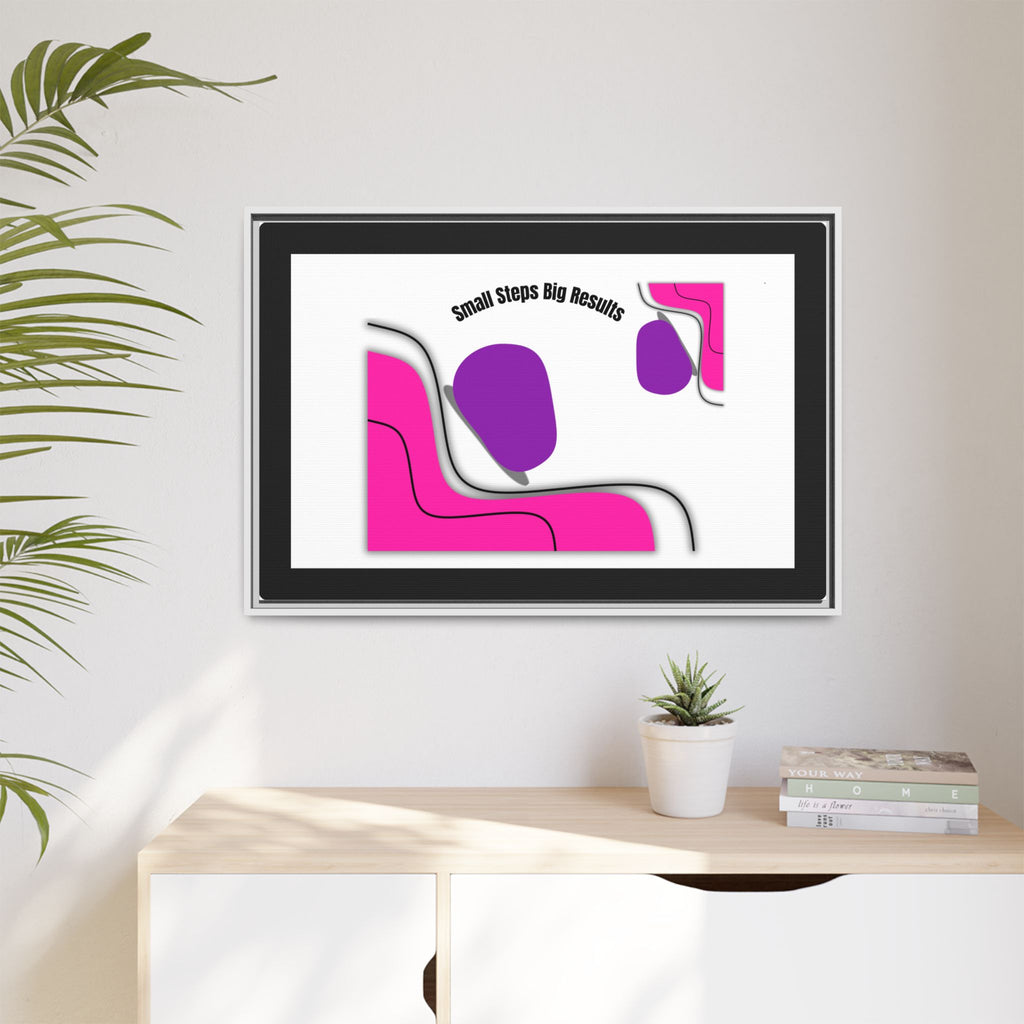 Matte Framed Canvas - "Small Steps Big Results" Abstract Pink & Purple Wall Art