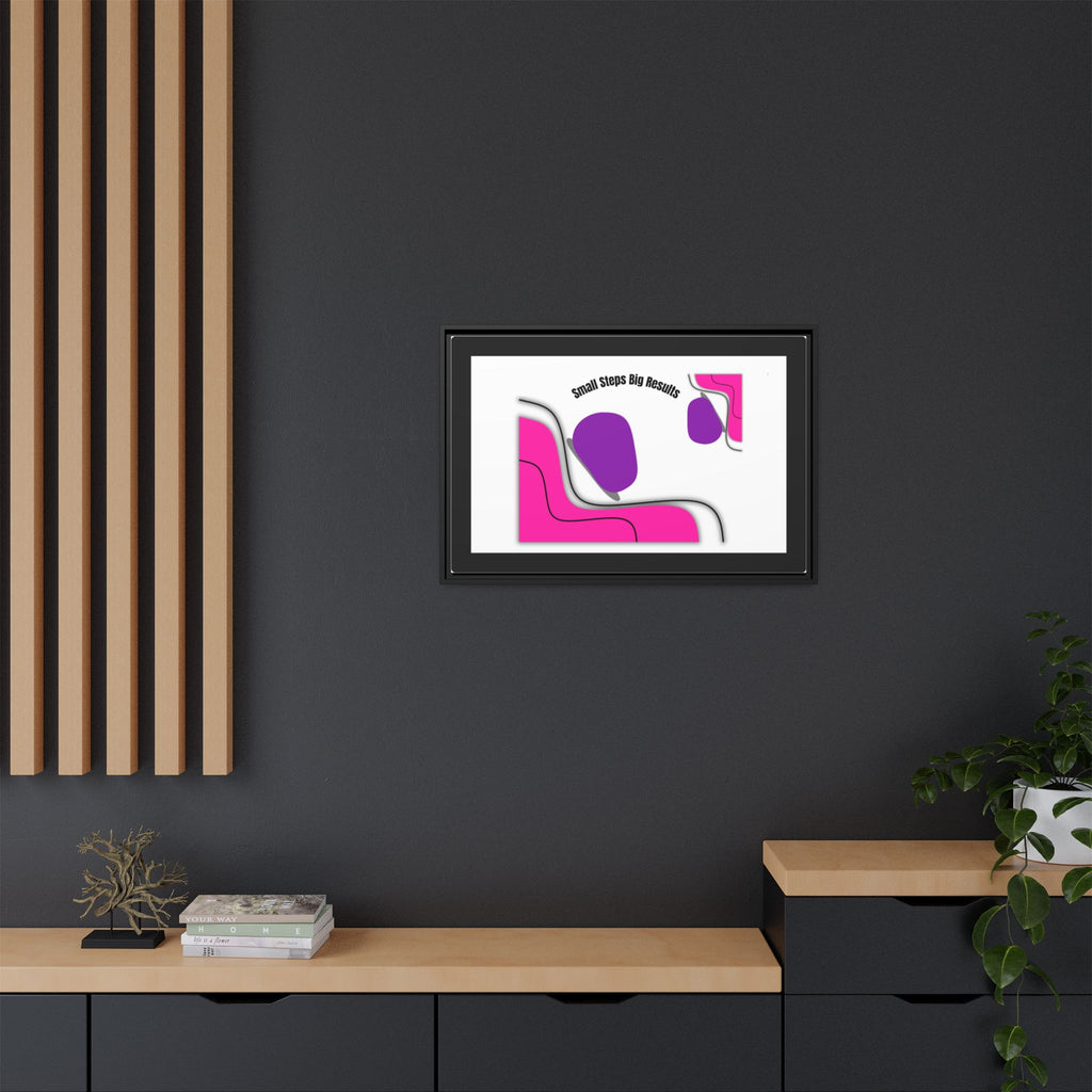 Matte Framed Canvas - "Small Steps Big Results" Abstract Pink & Purple Wall Art