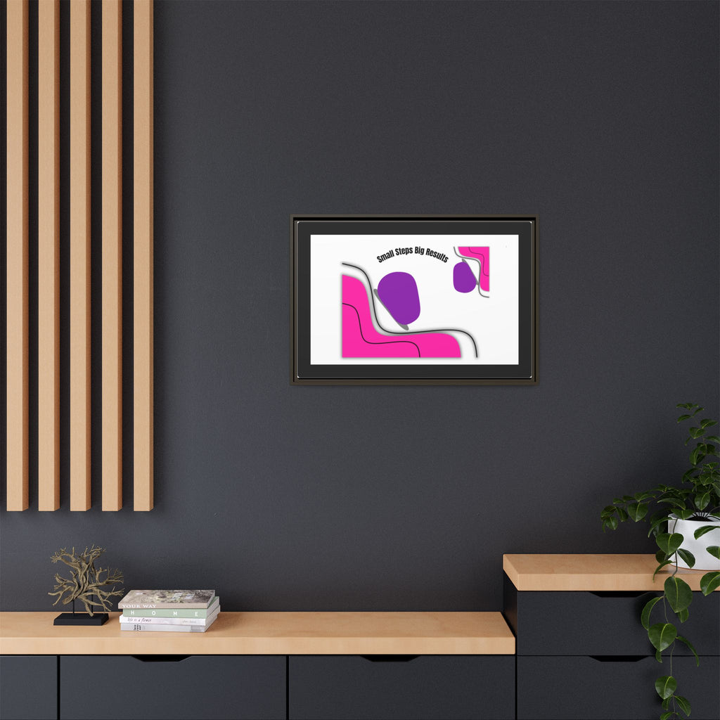 Matte Framed Canvas - "Small Steps Big Results" Abstract Pink & Purple Wall Art