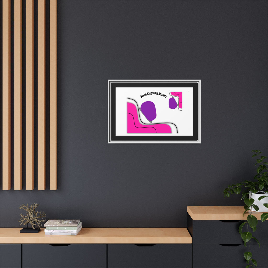 Matte Framed Canvas - "Small Steps Big Results" Abstract Pink & Purple Wall Art