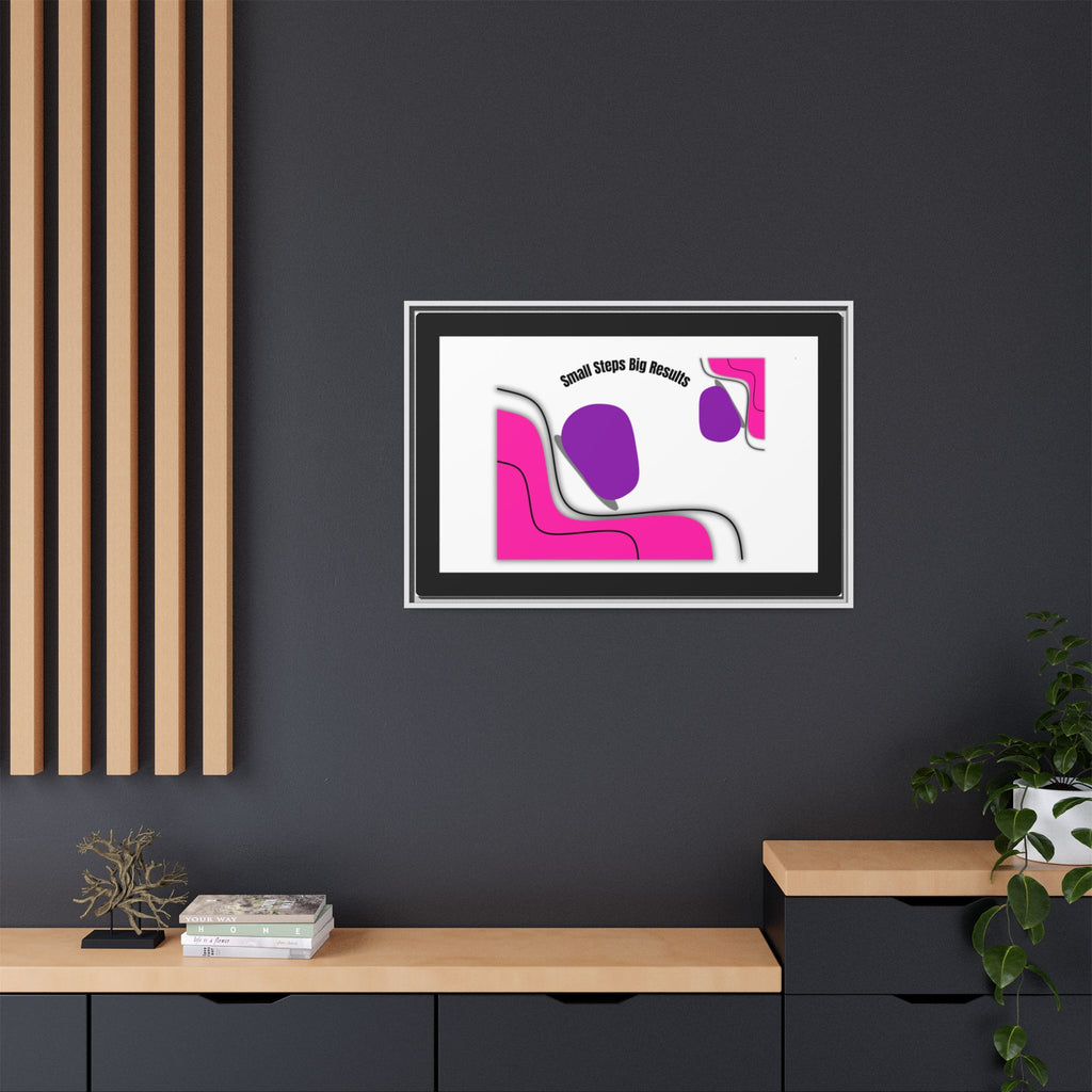 Matte Framed Canvas - "Small Steps Big Results" Abstract Pink & Purple Wall Art