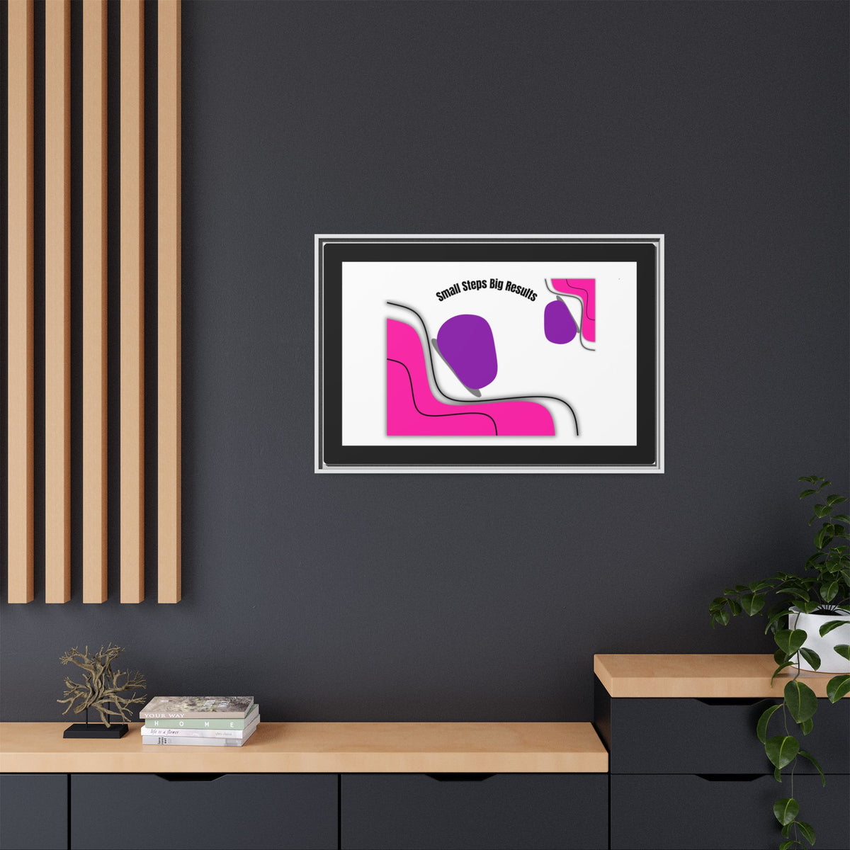 Matte Framed Canvas - "Small Steps Big Results" Abstract Pink & Purple Wall Art