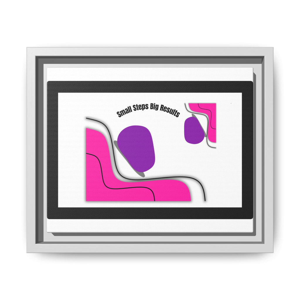 Matte Framed Canvas - "Small Steps Big Results" Abstract Pink & Purple Wall Art