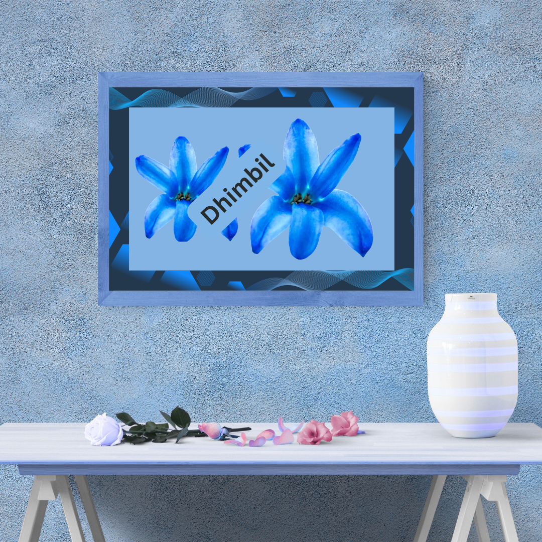 digital download-Blue Lily Futuristic Hexagon Art Print (36x24", 3:2 Ratio)