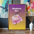 digital download-Simplicity Wins Floral Printable Wall Art, Pink Peony Quote Poster, Modern Purple and Yellow Gradient Digital Download Art Print (24x36 Inches, 2:3 Ratio)